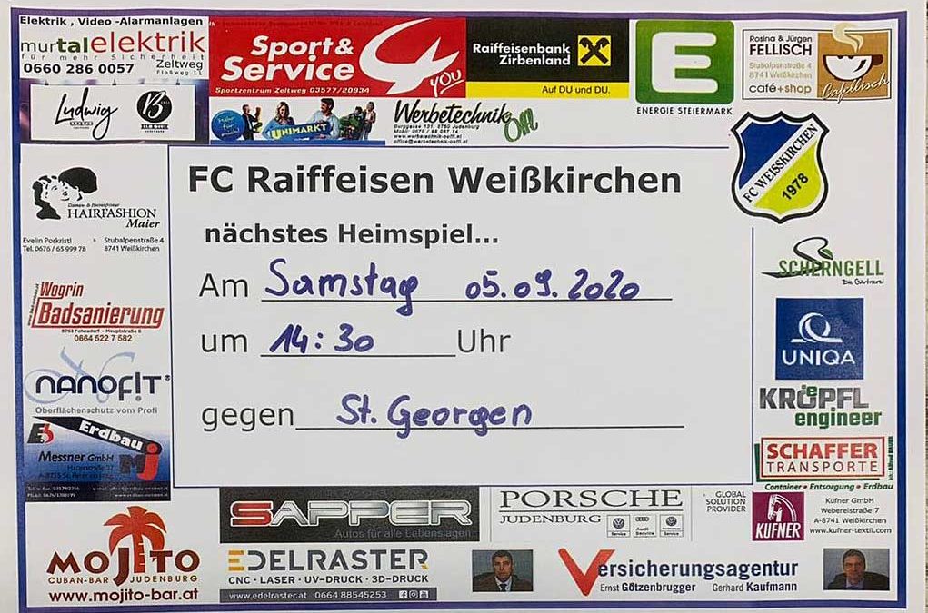 Heimspiel des FC Weißkirchen am Sa. 05.09.2020 um 14:30 gegen St. Georgen