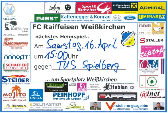 Heimspiel … Samstag 16.April 2022 um 15:00 Uhr gg. TUS Spielberg