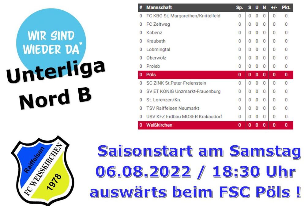 Saisonstart für die KM in der “UNTERLIGA NORD B” am Samstag 06.08.2022 um 18:30 Uhr in Pöls